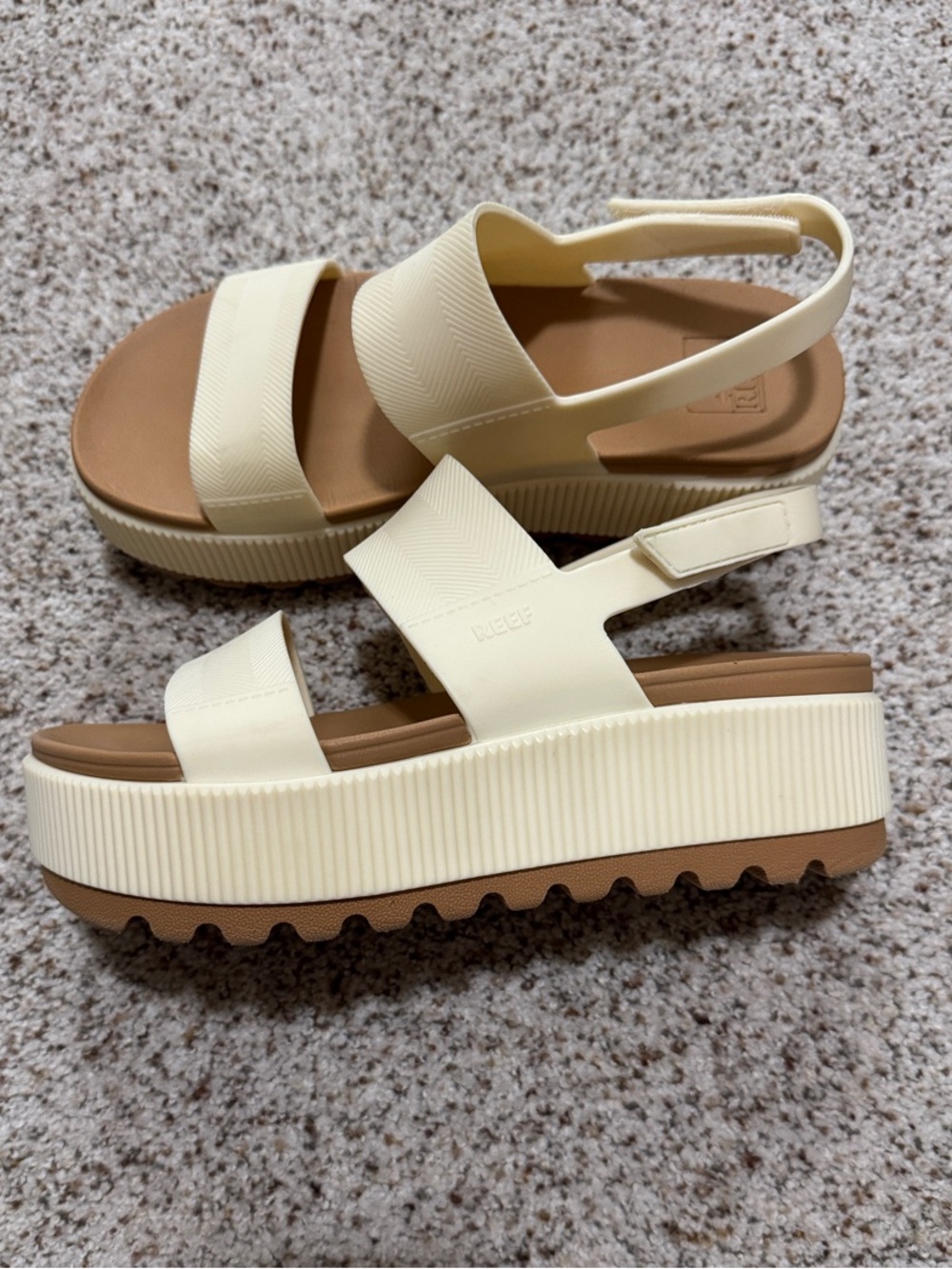 Reef Two-Strap Cream and Tan Slingback Sandals - Picture 2 of 5